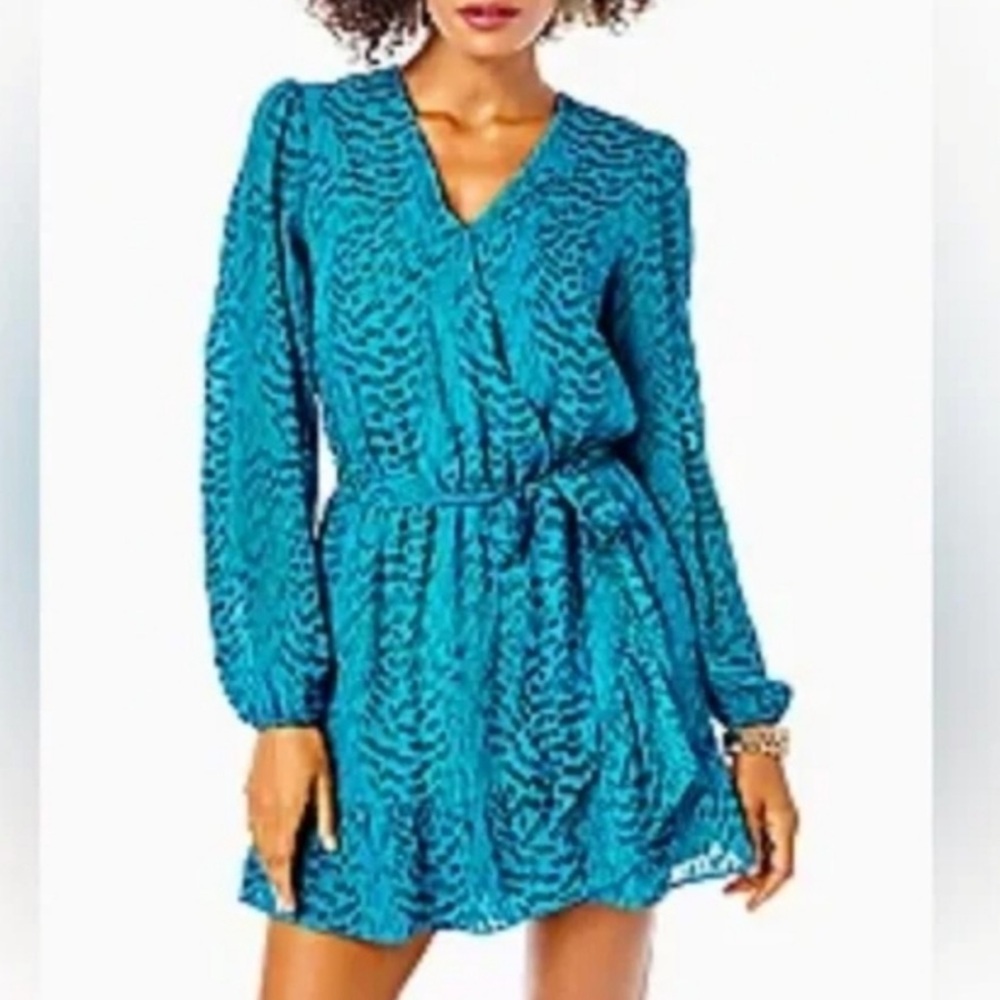 NWOT Lilly Pulitzer Alfie long sleeved romper Teal bay sparkle print S